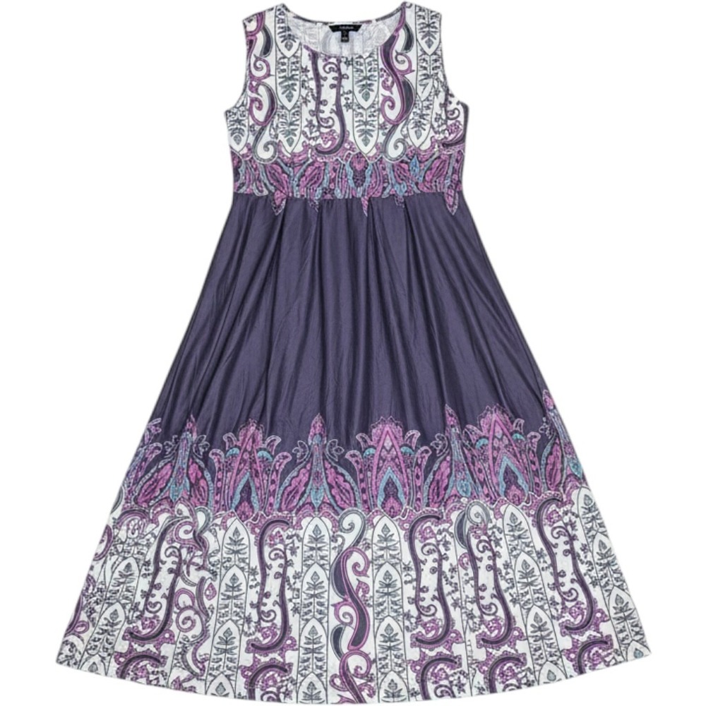Reborn Womens 2X Purple Paisley Sleeveless Maxi Dress Scoop Neck Pockets Stretch